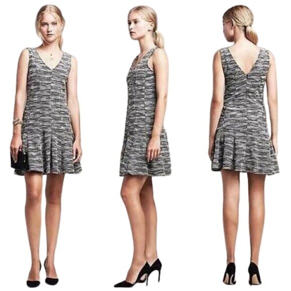 Banana Republic Mini Fit & Flare Marled Tweed Peplum Dress, Size 2 - Picture 1 of 14